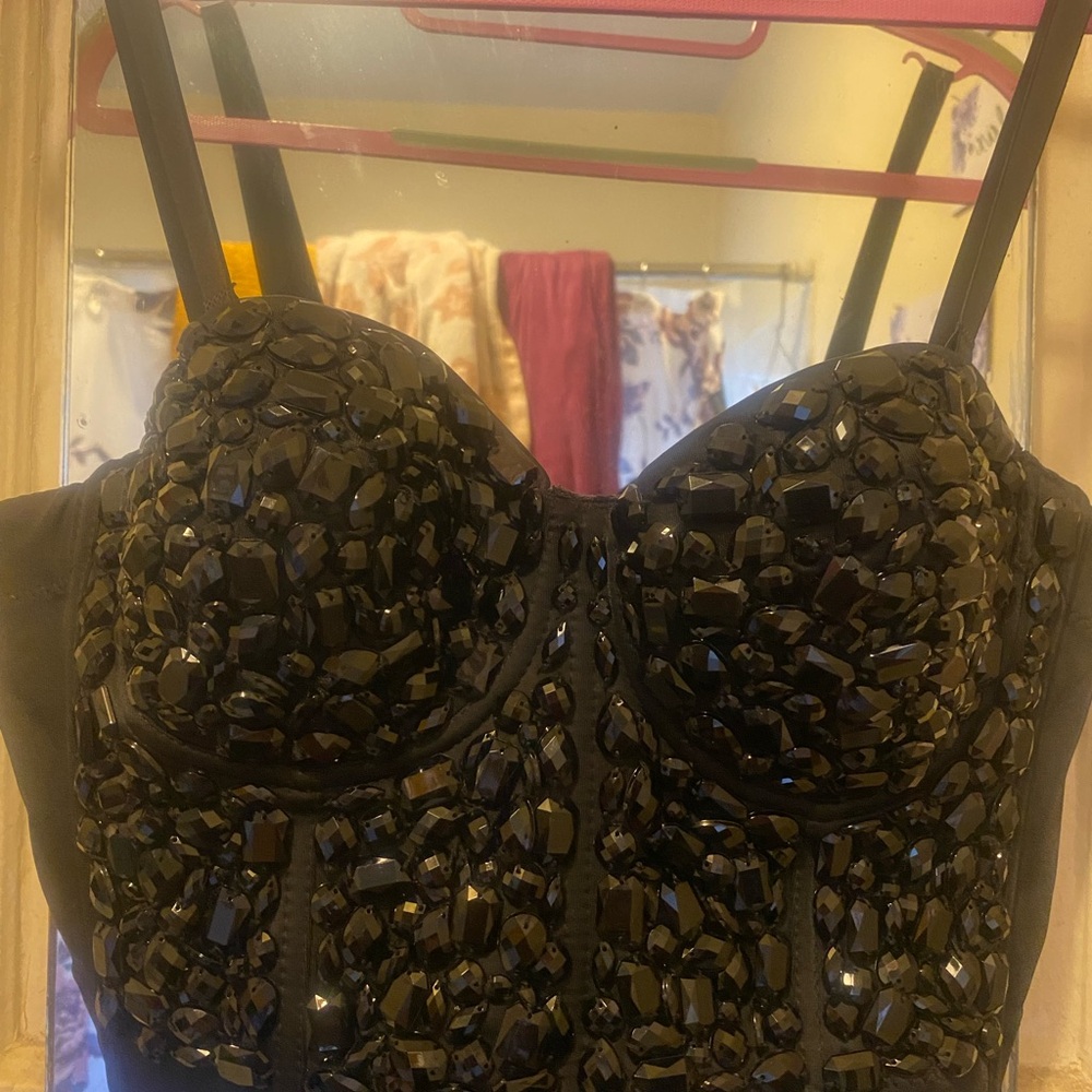 Elegant Black Embellished Women's Top